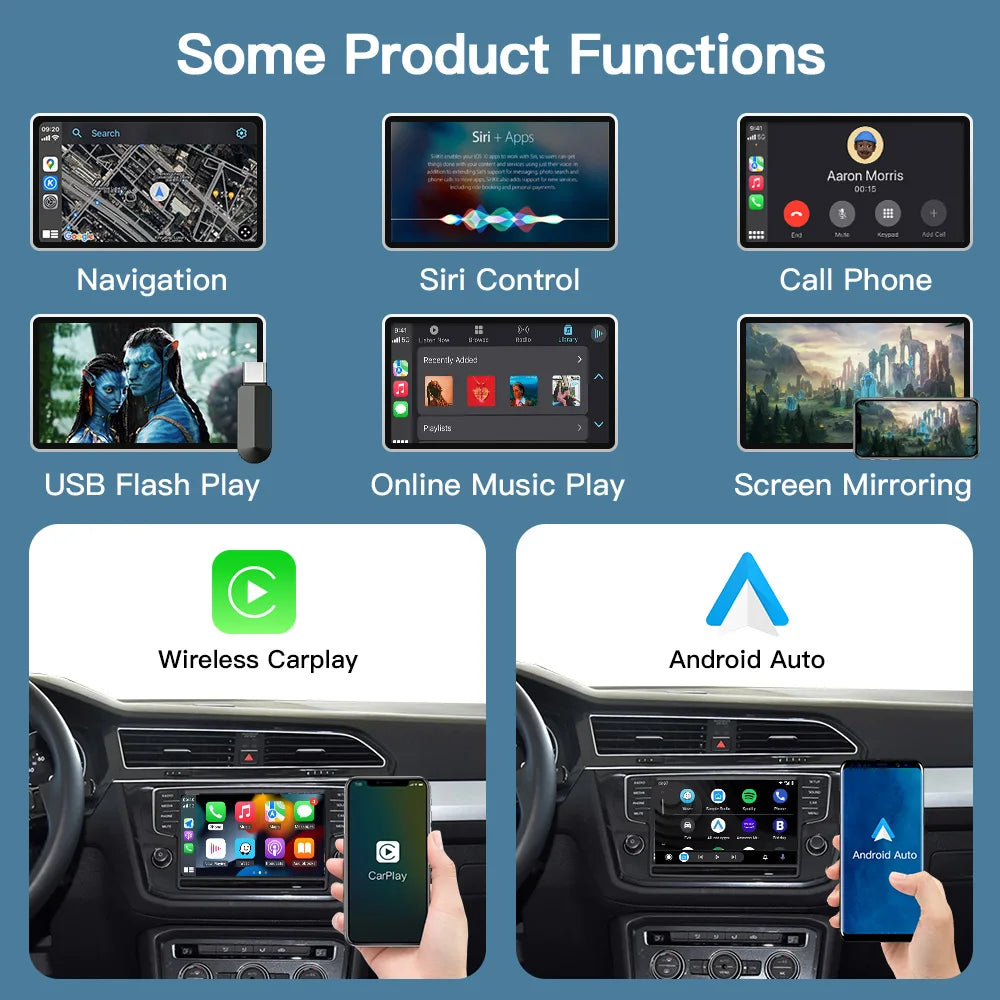 AUTOABC New Wireless Carplay Android Auto for VW MIB1 MIB2 Platform Golf MK7 GTD 2013-2019 with Mirror Link AirPlay Functions
