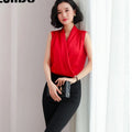 White V-neck satin shirt workplace commuting suit high-end top professional wear white shirt women in summer
