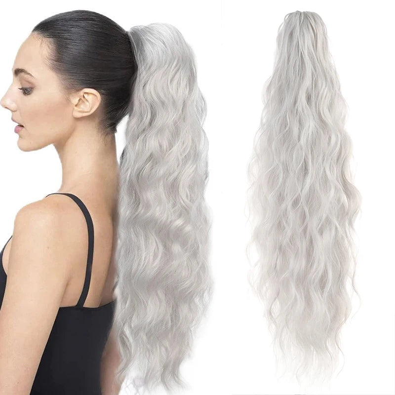 AOOSOO Synthetic Water Ponytail Hair Extension Clip On Woman's Ponytail Hair Accessories Long Curly Wig Natural Curly Black