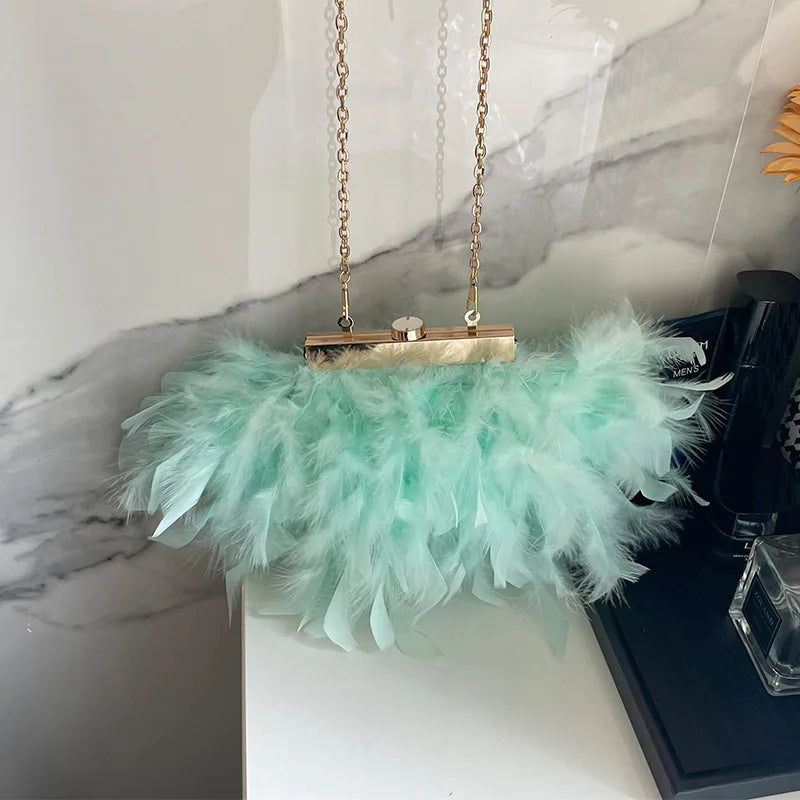Luxury Ladies Women's Luxury Handbag Purse Turkey Fur Clutch Evening Bag for Daily Use