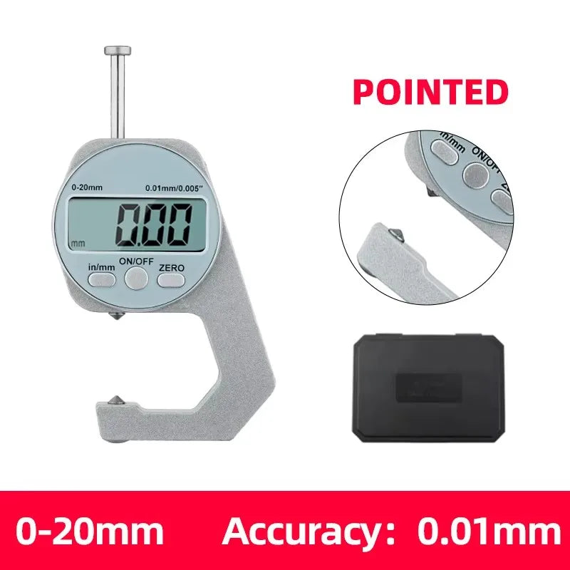 Digital Display Thickness Gauge Zinc Alloy Electronic LCD Micrometer Metric Imperial Wall Thickness Measurement Tools 0-10/20mm