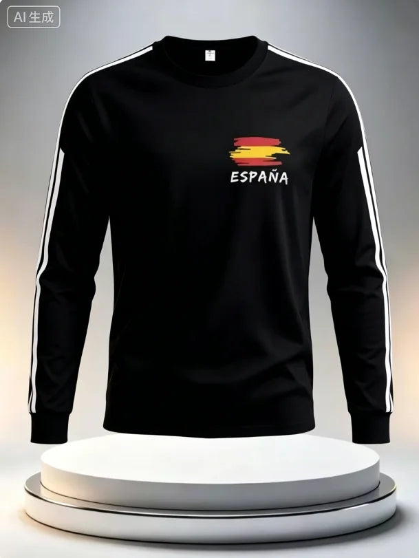 Spanish round neck long sleeved T-shirt quick drying versatile fashion print competition training daily outfit