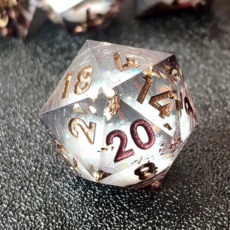 MINI PLANET Gold Sand Liquid Core Dice D&D Set Handmade Polyhedral Resin Dice With Sharp Edge For TRPG DND D6 D20 Dice Games