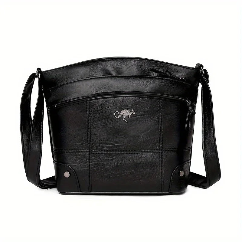 Retro Mini Crossbody Bag, Soft PU Leather Bucket Bag, Multi Layer Shoulder Purse with Interior Slot Pocket for Women Daily Use