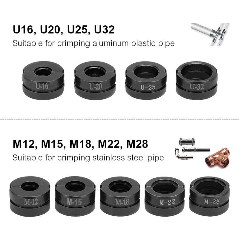 Kinds of Hydraulic Pipe Crimping Moulds TH, U Pipe Dies for Pex Fittings and V, M, VAU, VUS Pipe Dies for Copper Fittings