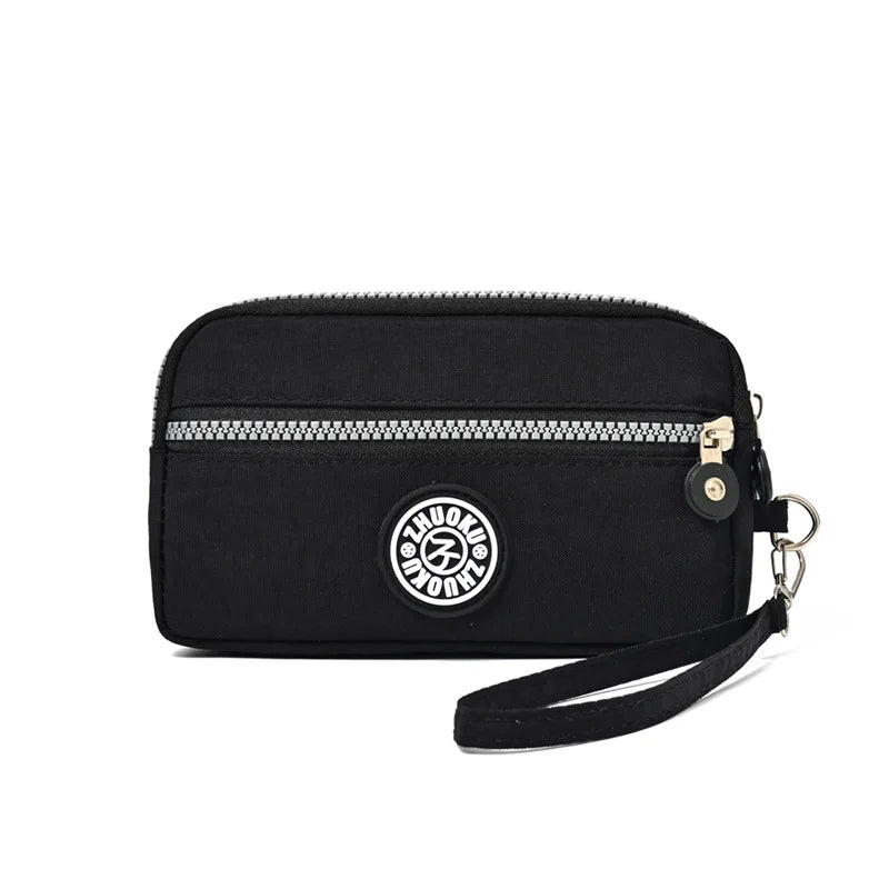 2026 New Clutch Women's Bag Three-Layer Zipper Mini Nylon Cloth Solid Color Mobile Phone Bag Coin Purse