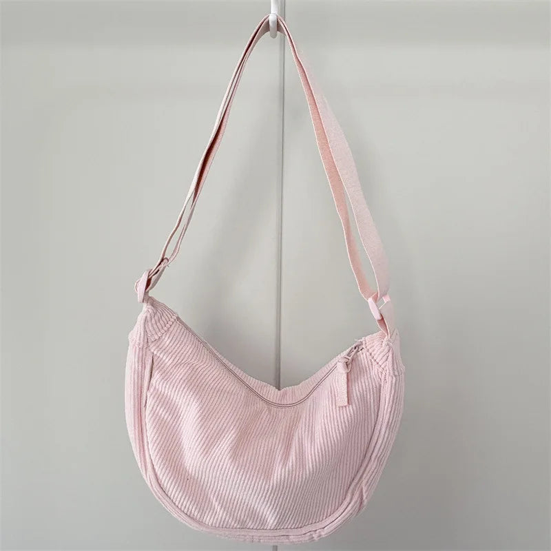 Solid Color Corduroy Women's Hobos Shoulder Bag Retro Casual Female Crossbody Bags Ladies Daily Travel Handbags Messenger Bag