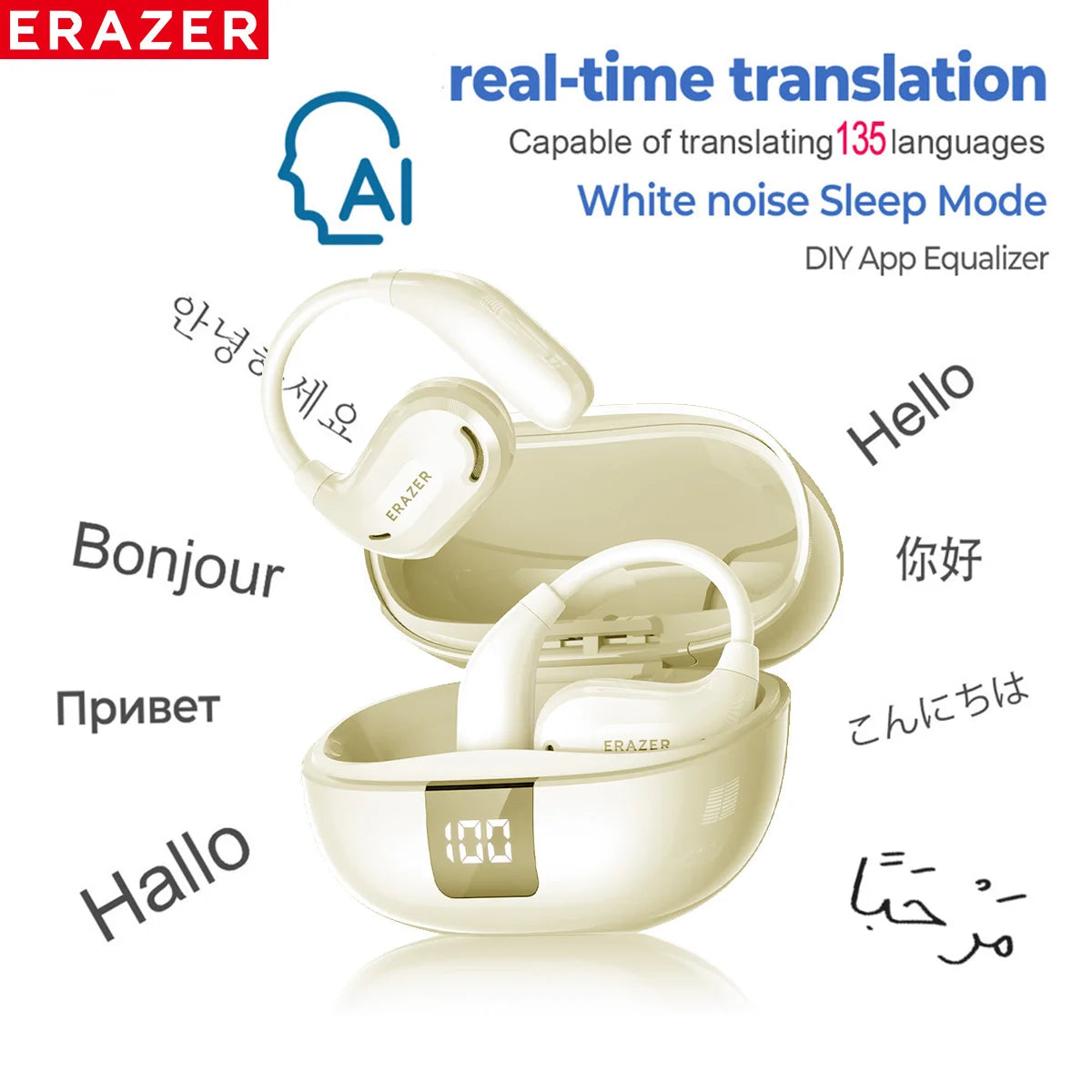 ERAZER XT66PRO Bluetooth Earphones ASMR Headsets DIY APP AI Translator Earbuds Wireless Headphones 13 Hours Long Life Display