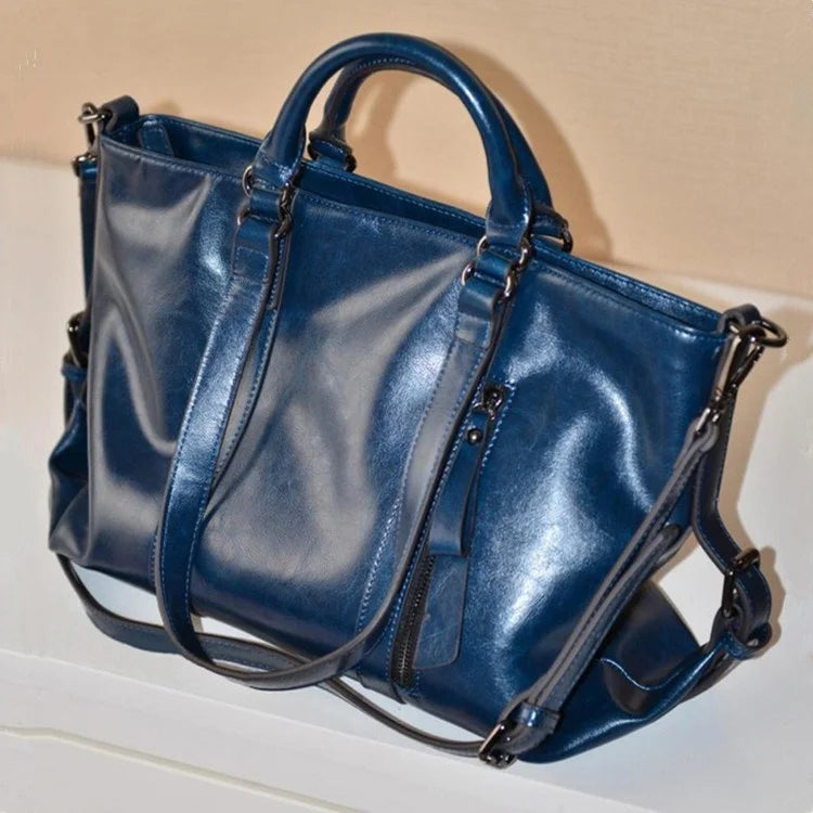 Womens Vintage Oil Wax Leather Tote Bag Large Capacity Top Handle Crossbody Handbag