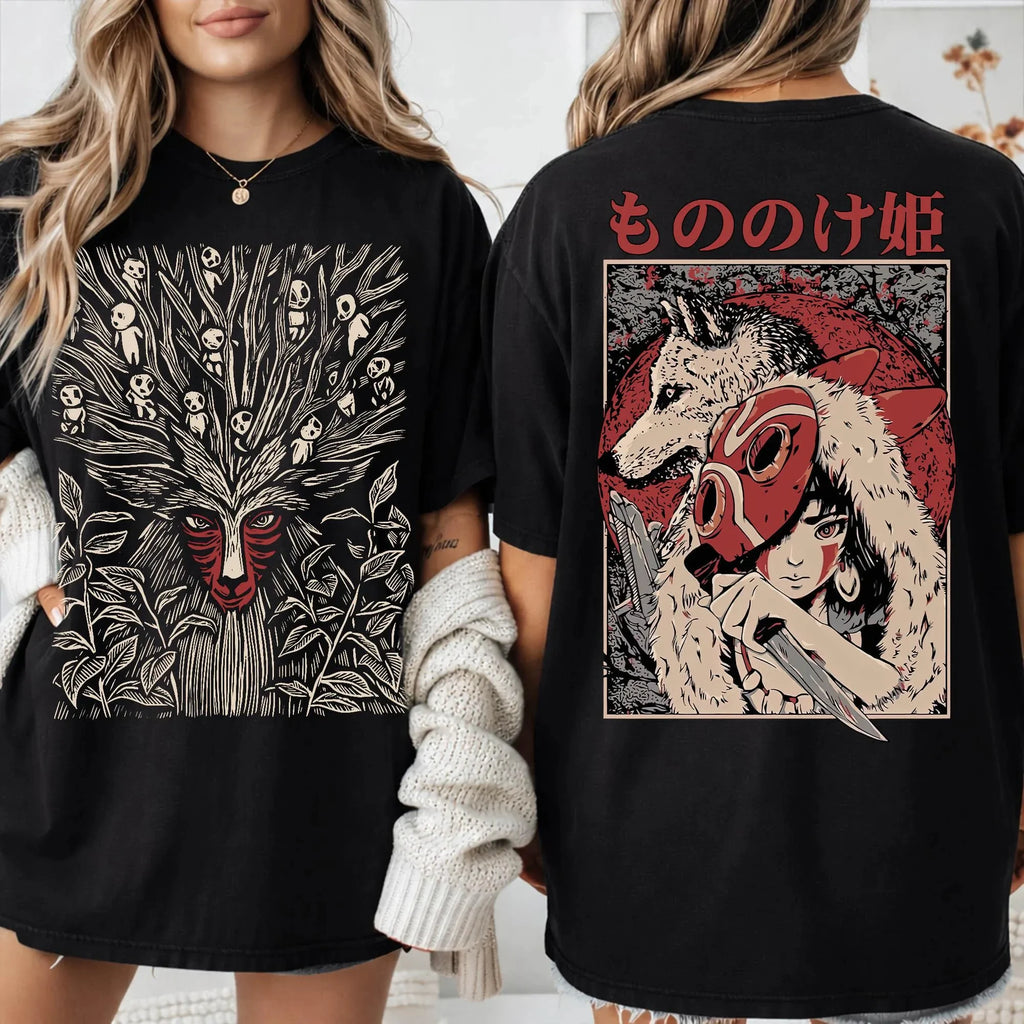 Plus Size Summer Women's Vintage  Mononoke T-Shirt Cotton Breathable Stylish Versatile Street Style Oversized