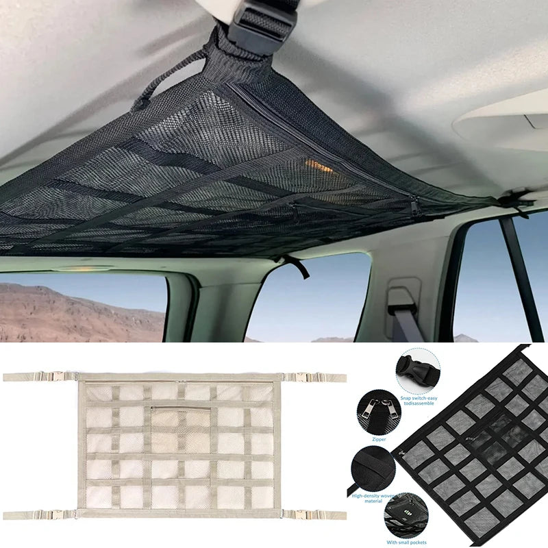 Car Roof Storage Organizer Automotive Ceiling Cargo Net Pocket Mesh Car Camping Accessories Storage Bag Roof Tent Two colors