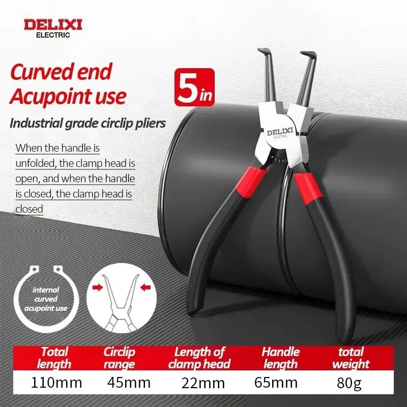 DELIXI ELECTRIC 5 Inch Circlip Pliers Set,Internal External Snap Ring Pliers,High Carbon Steel with Spring for Machinery Repair