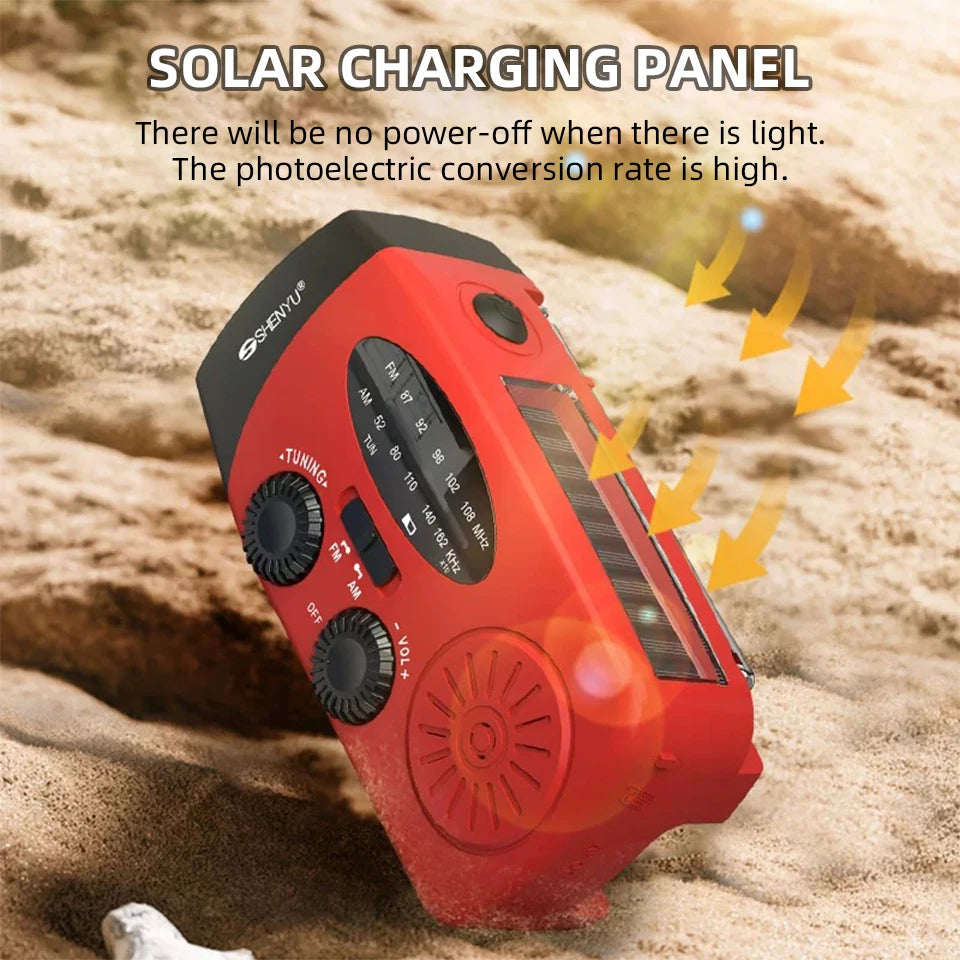 Multi-Functional Hand-cranked Power Generator Radio Solar Flashlight Outdoor Combat Disaster Prevention FM AM WB NOAA Power Bank