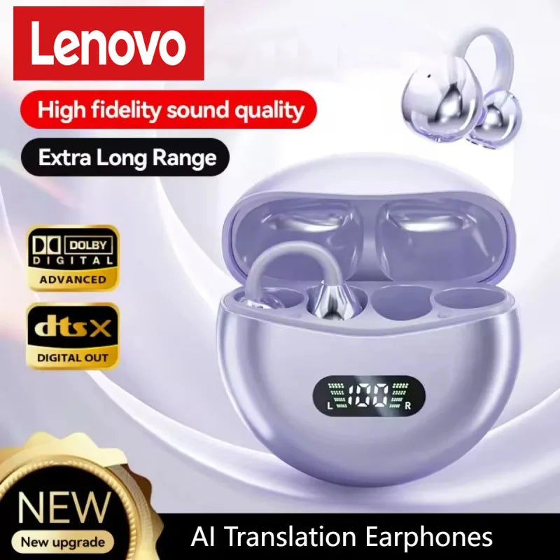Lenovo Open Ear Clip Earbuds Wireless Bluetooth5.4 Headphone Noise Cancelling Earphone With Mic LED Display for Xiaomi Huawei