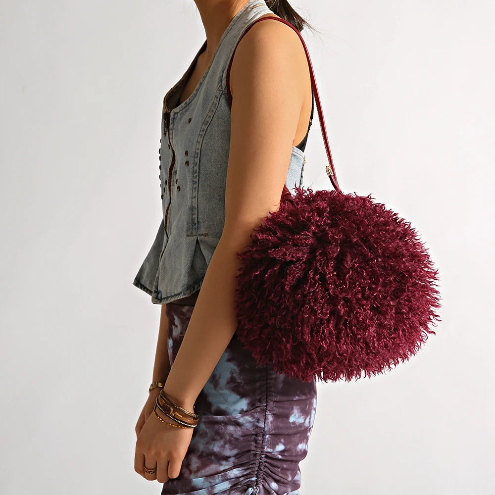 Fluffy Curly Faux Fur Cloud Bag Cute Soft Plush Purse for Women Casual Single Shoulder Crossbody Multi Color Daily Fashion Handb