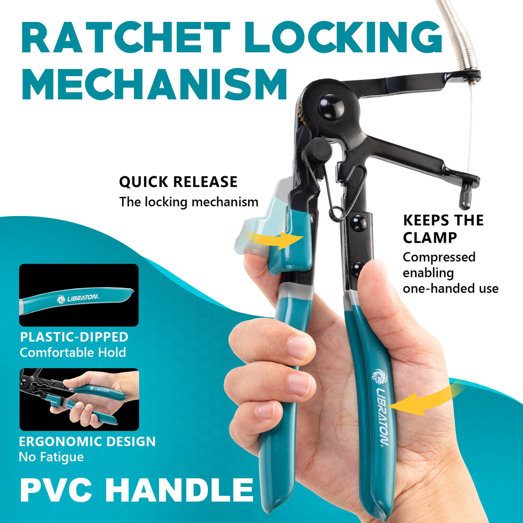 LIBRATON Flexible Hose Clamp Pliers Radiator Hose Clamp Removal Tool with Ratchet Locking for Automotive, Car, and Truck Repairs