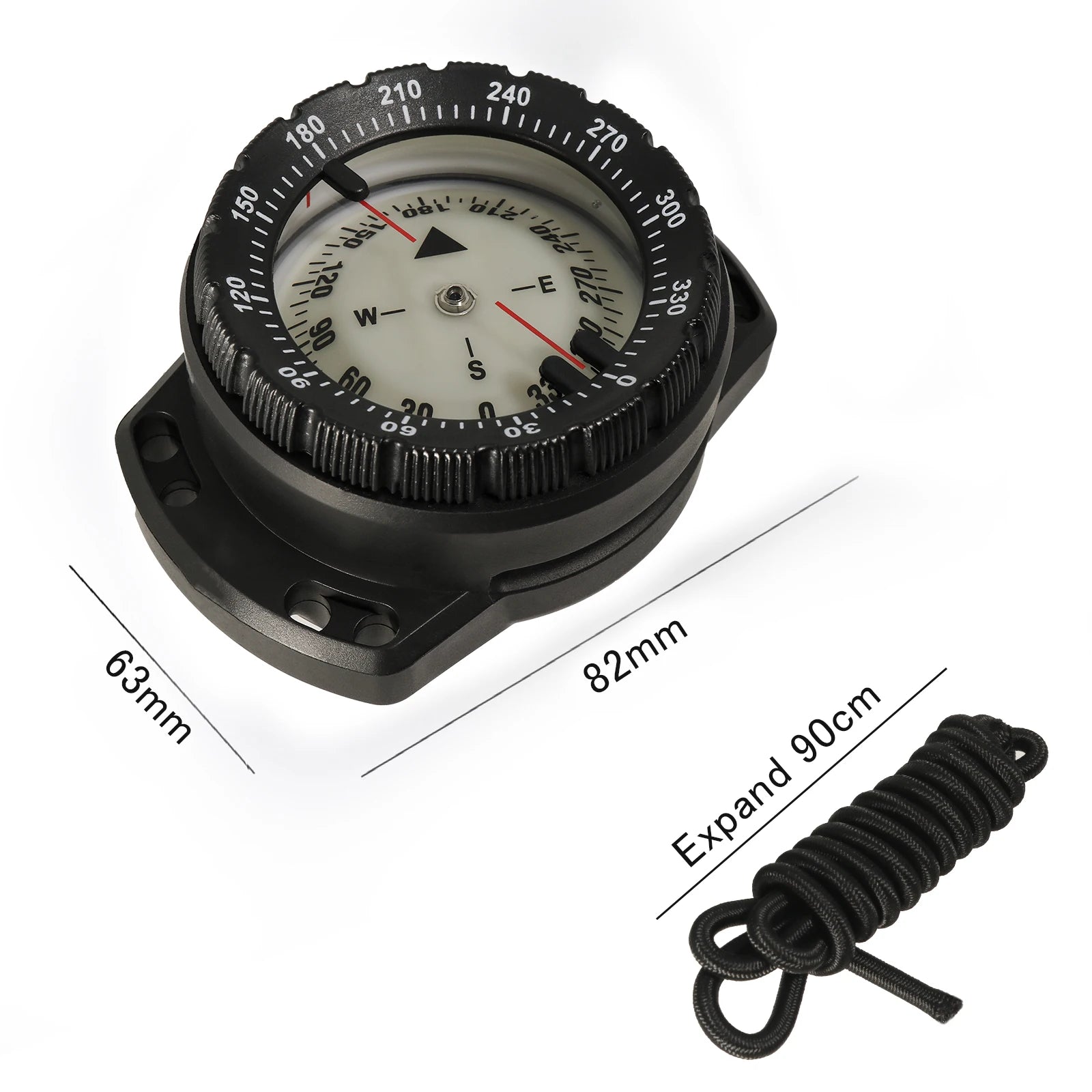 Digital Scuba Diving Compass 50m Waterproof Navigator, Professional Luminous LED Wrist Watch with Balanced Design for Snorkeling