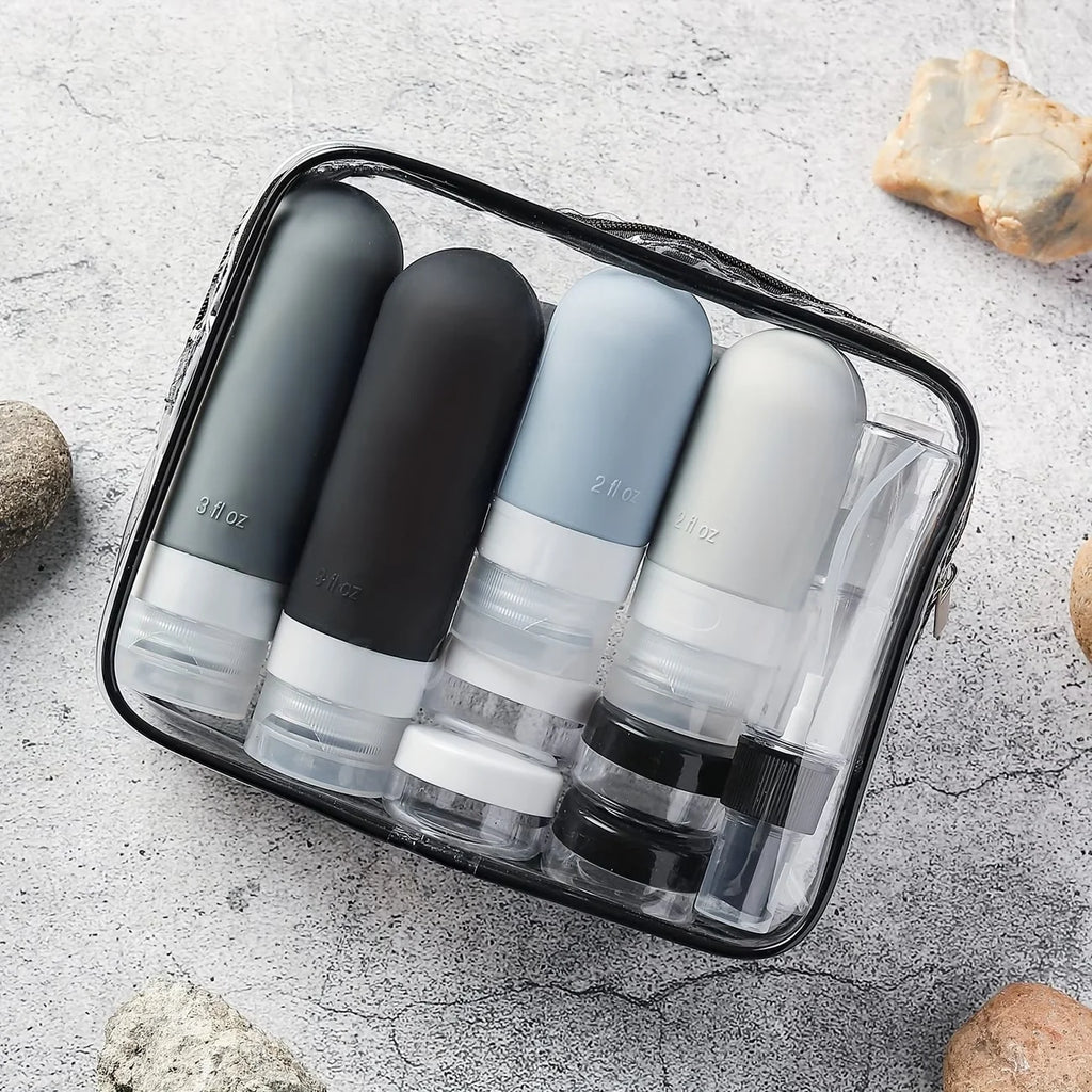 17-piece silicone travel bottle set, leak-proof shampoo and conditioner squeeze bottle for men and women, with storage bag