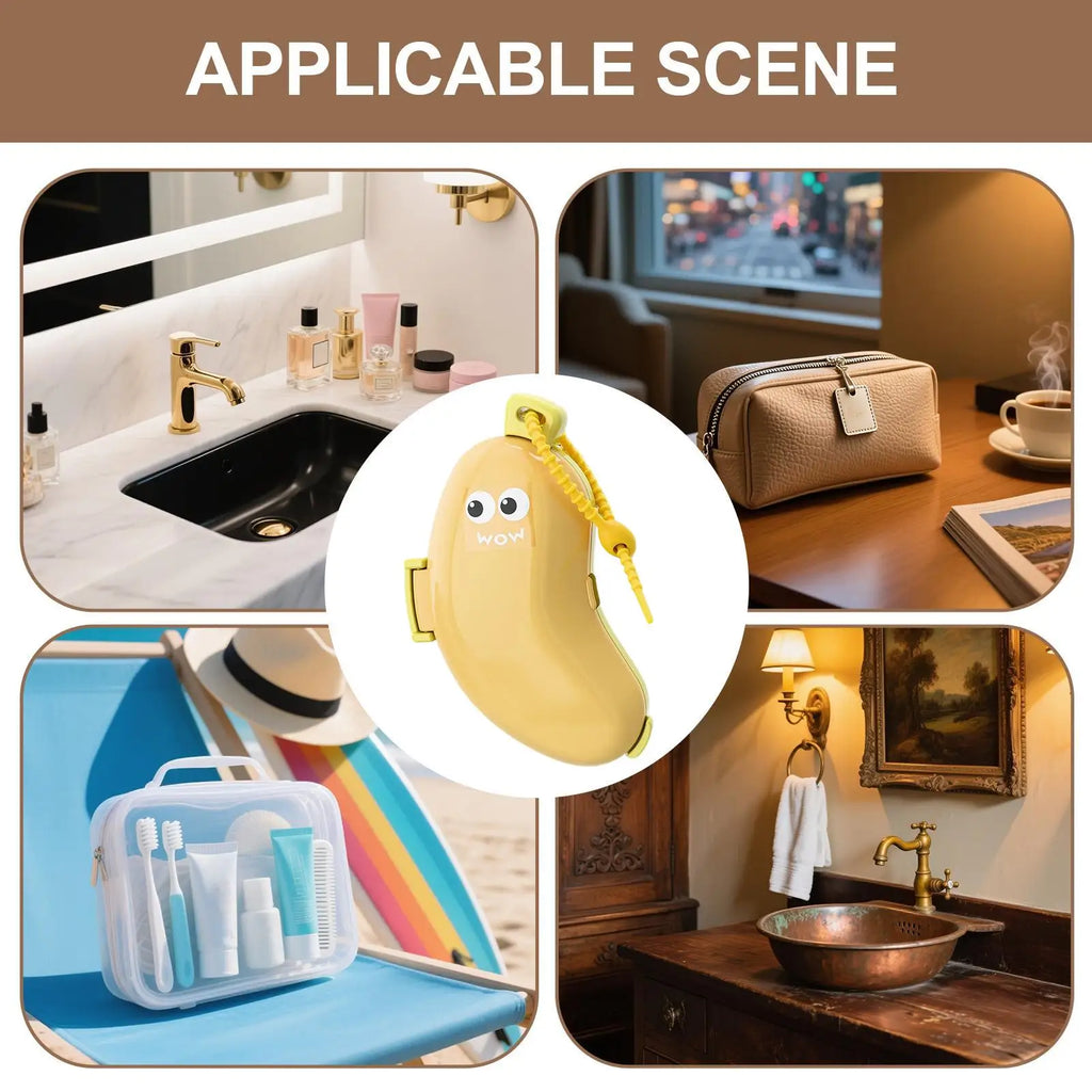 Banana Shaped Silicone Travel Toothbrush Holder Built-in Toothpaste Dispenser Portable Storage Case Box For Cruise Travel Daily