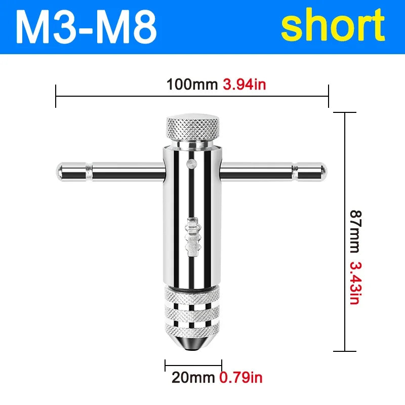 Ratchet T Handle Tap Wrench Machine Screw Thread Milling T-shape Taps Both Way Hand Tap Set Adjustable Manual Tapping for Home U