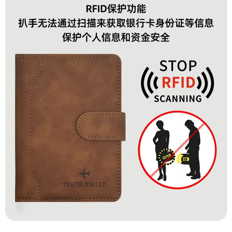 PU Passport Holder Travel Wallet Stop RFID Passport Covers Splicing Magnetic Buckle Passport Pouch ID Holder Air Ticket Holder