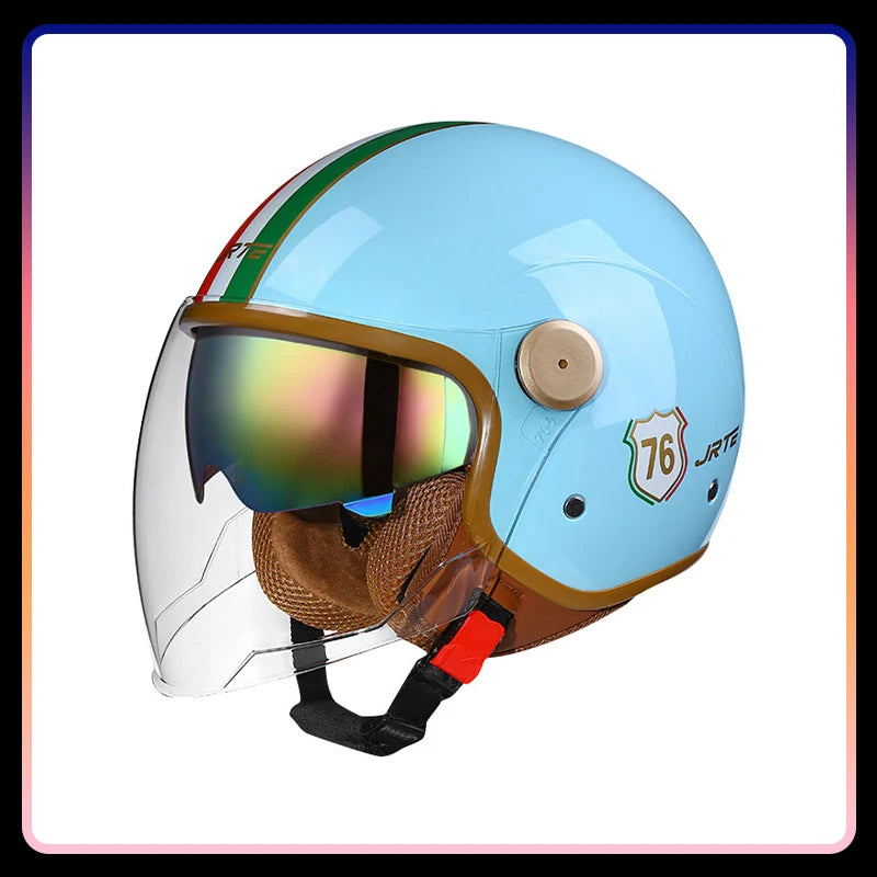 Retro Semi-open Motorcycle Helmets Men Women DOT ECE Open Face Helmets Daul Lens Cascos Para Motos 3/4 Open Half Helmet