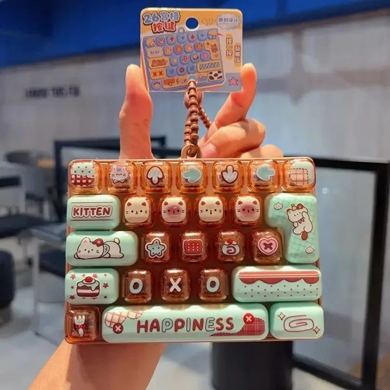 26Grid Keycap /*Clicker Anti Stress Fidget Keyboard Keychain Decompression Button Cartoon Hand Relax Party Favor Gift 26구 키캡 키링