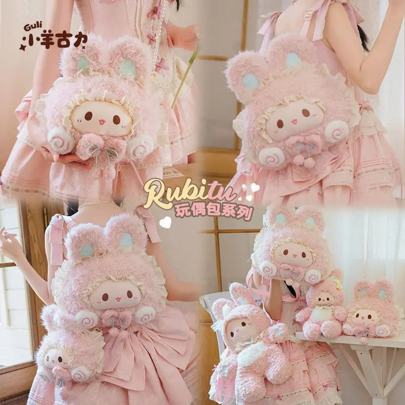 Sweet Lolita Style Plush Bunny Backpack Cute Pink Fluffy Rabbit Shoulder Bag for Girls