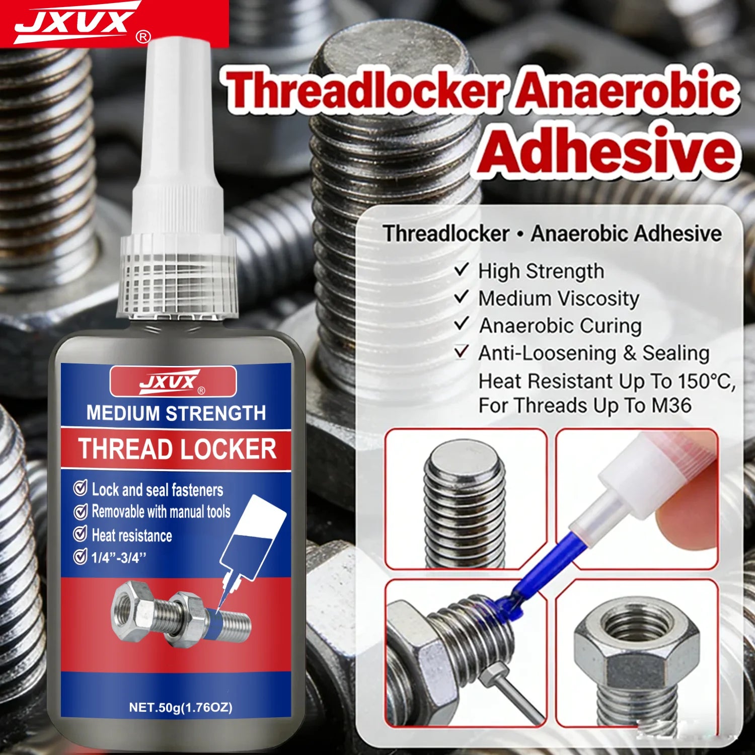 243/271 Medium Strength To High Threadlocker Blue  Red Threadlocker Adhesive Thread Locker Blue Screw Glue Agent Anaerobic Glue Anti-Loose 50ml.