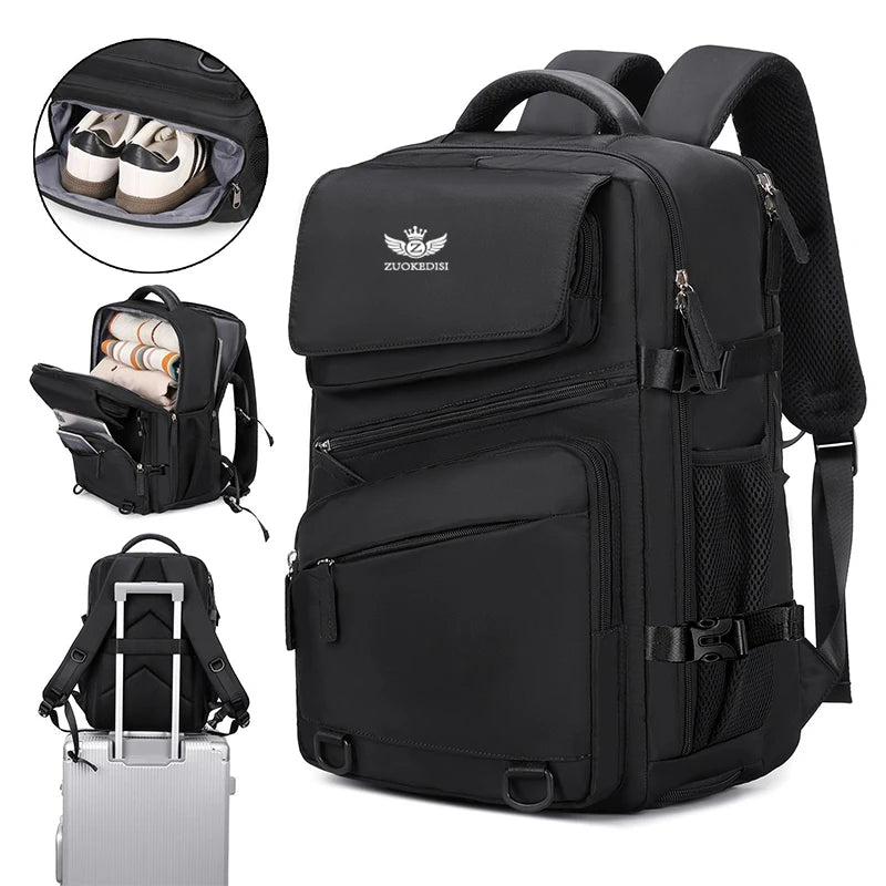 ZUOKEDISI Airlines Approved 15.6-inch Laptop Travel Backpack with Shoe Box and Luggage Strap, Hiking Backpack