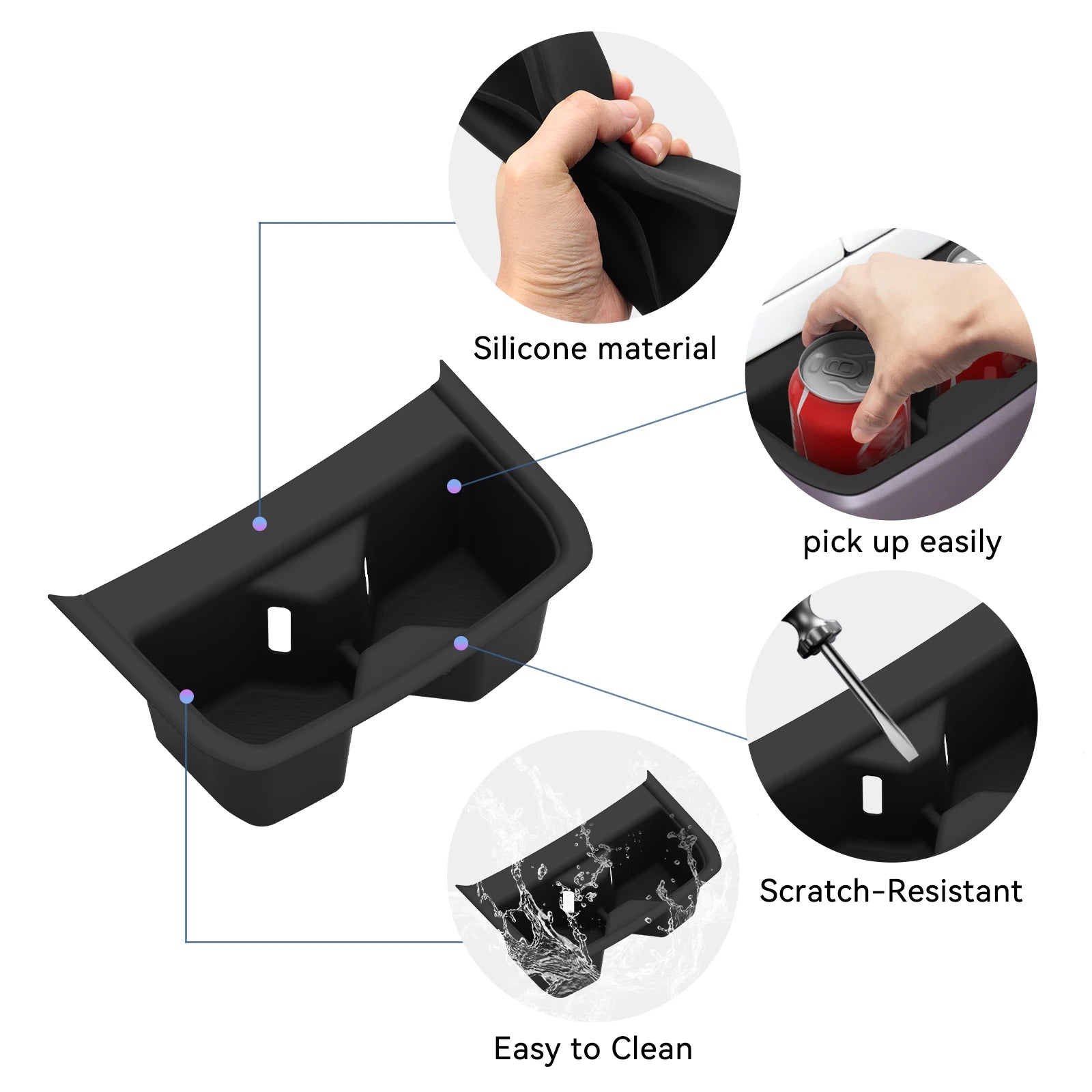 for Kia Telluride 2027 Center Console Water Cup Holder Drinks Storage Box Silicone Tray Car Interior Accessories Black