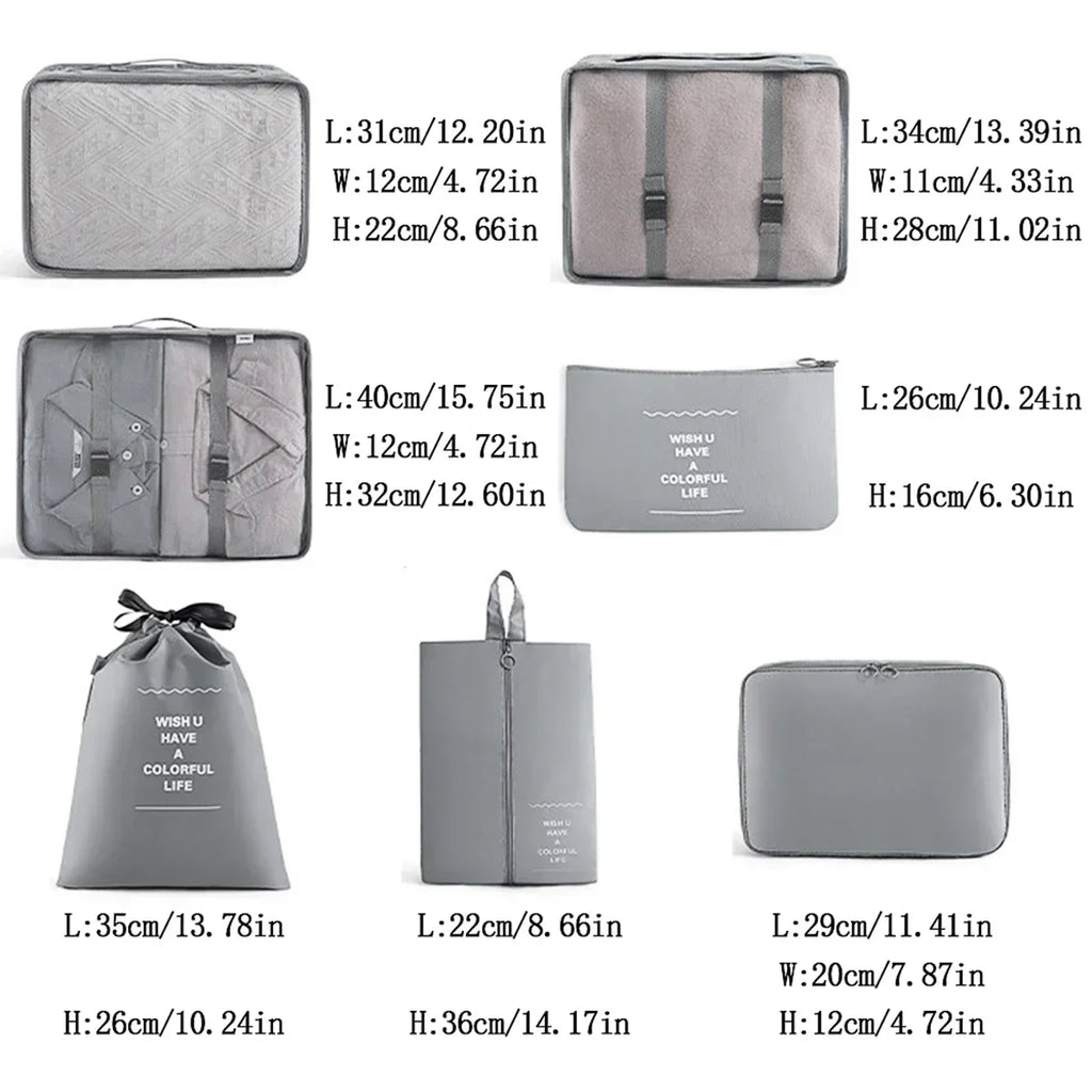 Travel Packing Cubes Set of 7 - Transparent Compression Luggage Organizer for Suitcase, Clothes & Trip Use