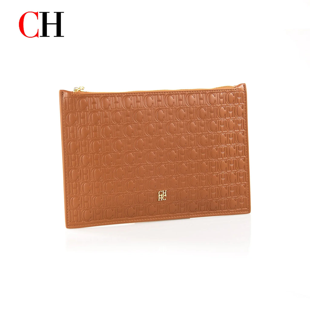 CH Women Embossed Letter Wristlet Clutch Bag Zipper Handbag Elegant Evening Pouch for Party Travel and Daily Use