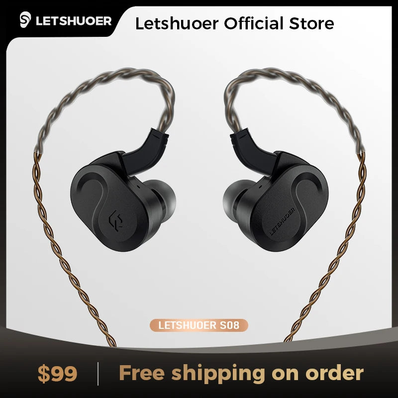 Letshuoer S08 Fourth Generation in Ear Monitor, Dual-coil 13mm Planar Magnetic Driver HiFi Wired in Ear Earphones IEM