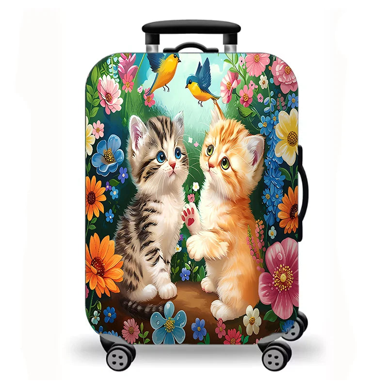 Luggage Cover, Cute Fluffy Kitten Cat Floral Duck Print Stretch Suitcase Protector, Washable Anti-Scratch Travel Baggage Cover