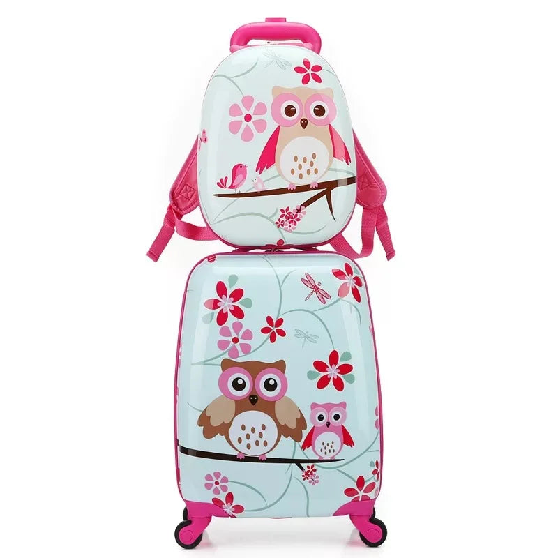 Cartoon trolley suitcase with backpack set children's cute 13 inch bag boys girls 18 inch carry on rolling luggage travel valise