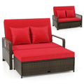 Outdoor Daybed, Wicker Loveseat Sofa Set with Storage Ottoman, 4-Level Adjustable Backrest, Sofa Pillows &, Customized