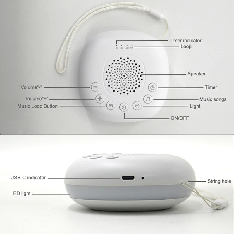 2-in-1 White Noise Sound Machine USB Portable Baby Sleep Machine 20 Soothing Sound LED Night Light Built-in Rechargeable Battery