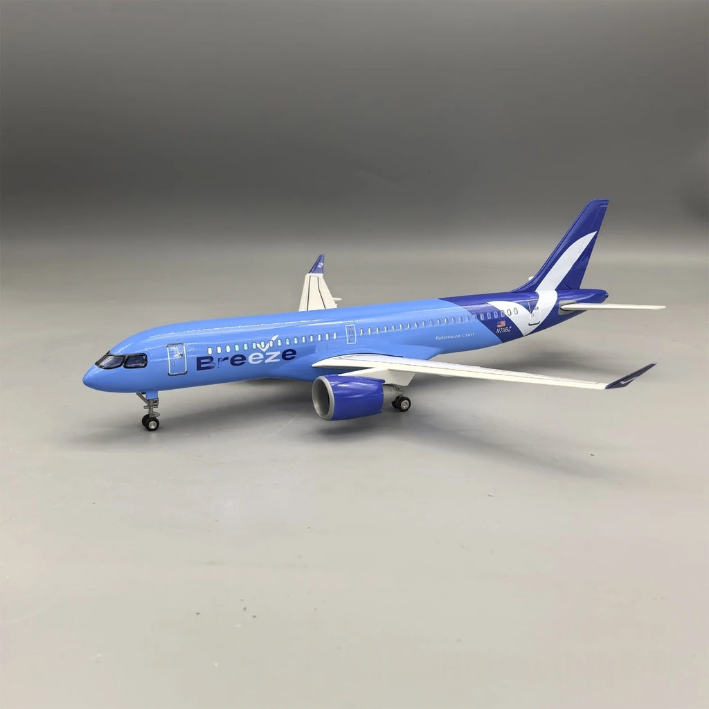 1/100 Scale A220-300 American Breeze 38cm Model Airplane Diecast Resin Planes Toy With LED Light Wheels For Collection Ornaments
