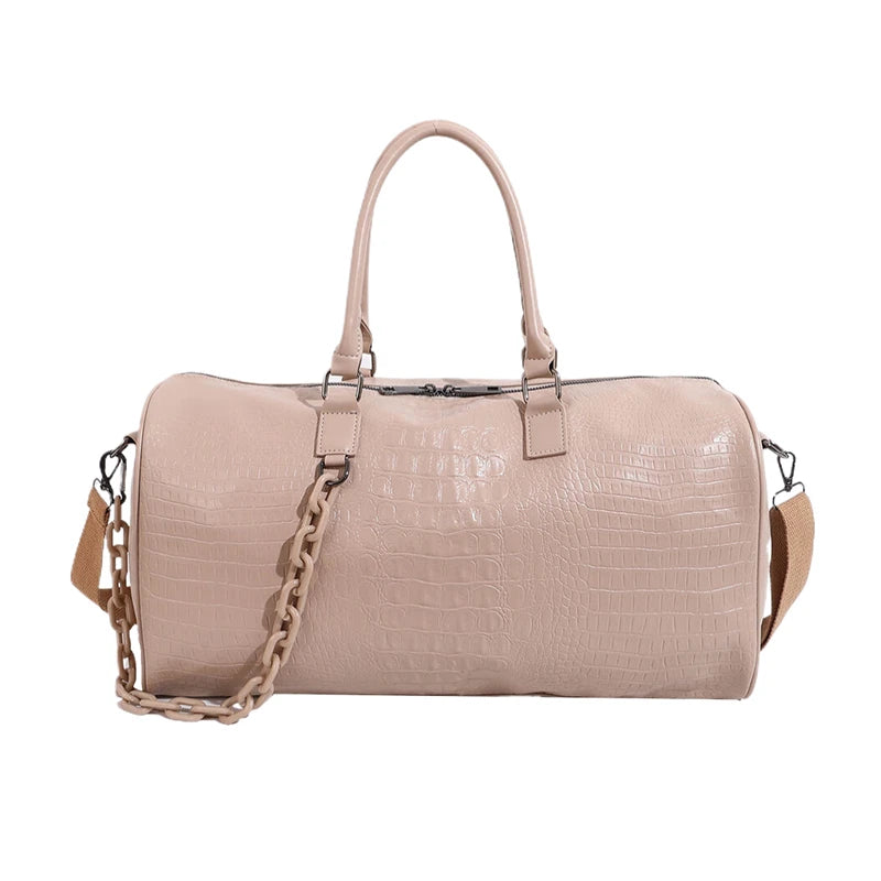 Solid PU Lightweight Large Capacity Women's Travel Bags Fashionable Sweet Fitness Handbag Short Distance Shoulder Luggage Bag