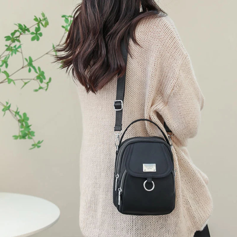 Multi Zipper Oxford Crossbody Bag Lightweight Adjustable Strap Casual Daily Travel Handbag With Top Handle For Everyday Use