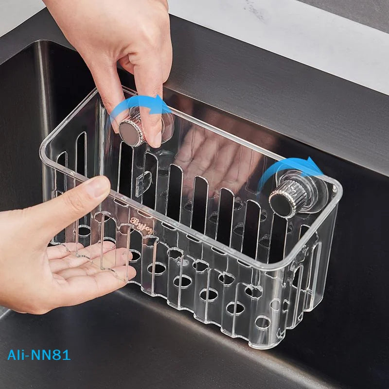 【N】Suction Cup Sink Rack Faucet Drain Rack Multifunctional Basket Kitchen Sponge Rack Punch-free Wall Mount