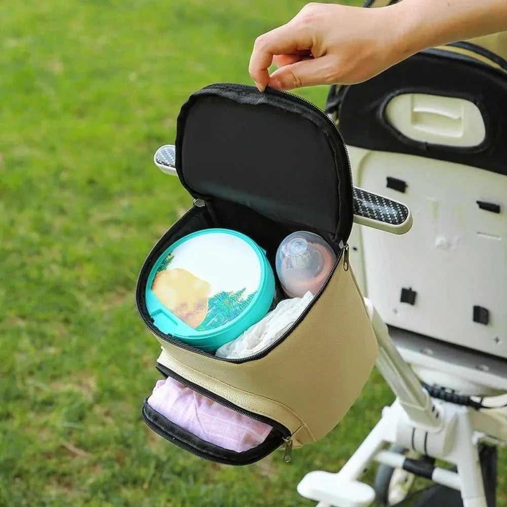 Portable Waterproof Baby Stroller Hanging Bag Cartoon Bear PU Leather Umbrella Cart Bags Large Capacity Mommy Storage Bag