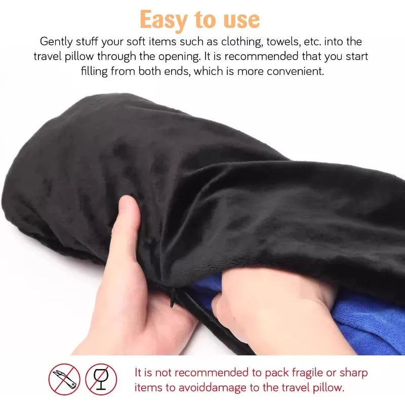 Fillable U-Shaped Travel Neck Pillow with Velvet Cover & Storage Bag - Comfortable for Airplane, Car, Office, Portable Design
