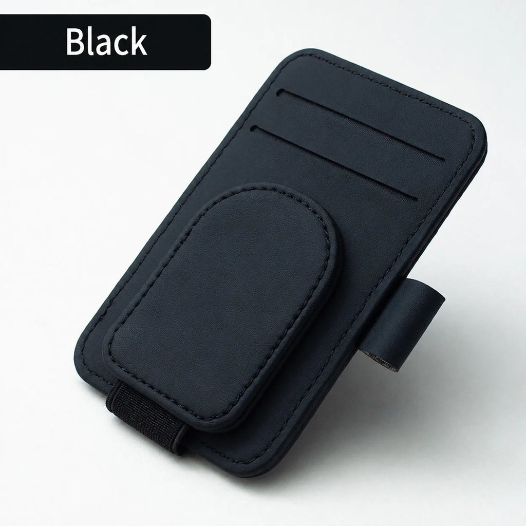 Car Sun Visor Sunglasses Holder Magnetic PU Leather Eyeglass Clip Universal Auto Card Storage Glasses Organizer for Vehicle