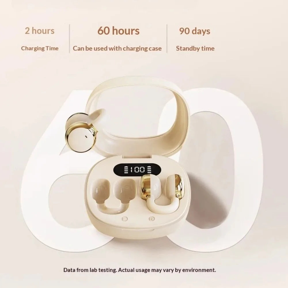 Open-Ear Clip-On Bluetooth Wireless Earbuds Immersive Surround Stereo Audio Built-In HD Microphone Ideal for Music Lovers