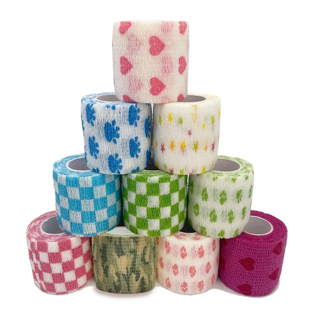 Printed Self Elastic Adhesive Athletic Tape Wraps 2.5cm Sports Colorful Bandage for Tattooing Finger Joint Knee Pet
