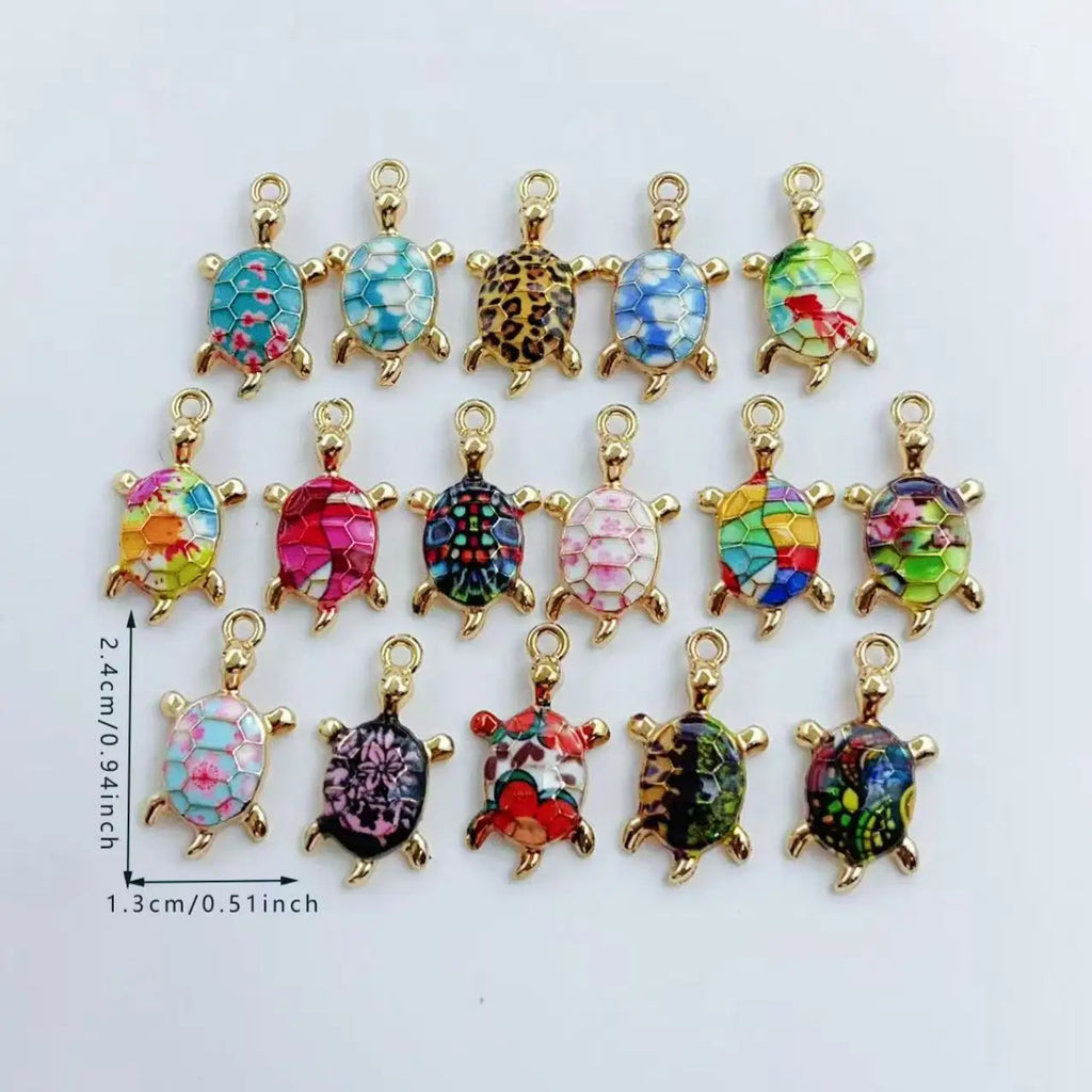 16pcs mixed with 16 cute oil drop printed ocean turtle DIY accessories pendant alloy accessories