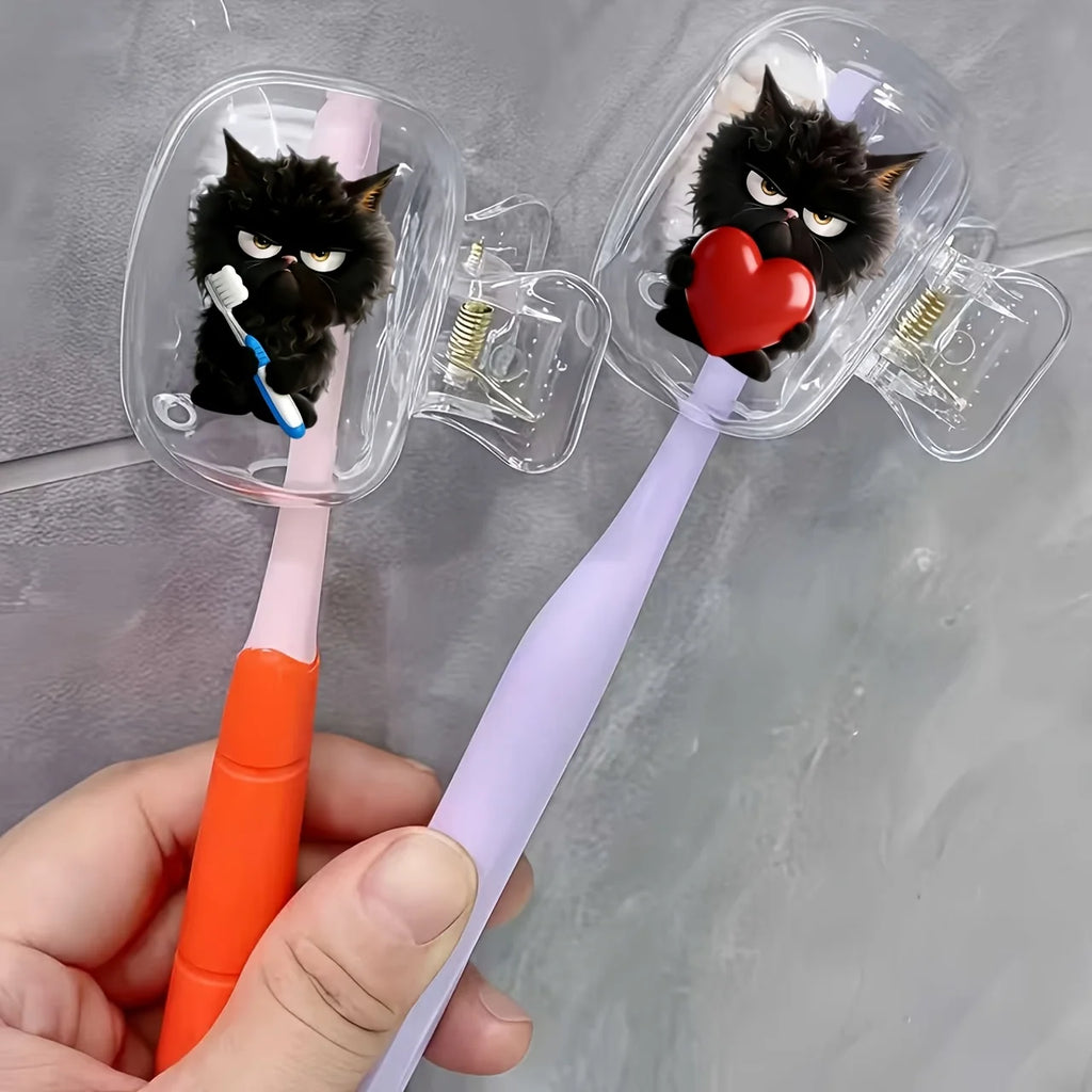 2pcs Cute Black Cat Portable Toothbrush Head Cover Storage Box Toothbrush Protector Rack Storage Box Party Holiday Gifts For Men