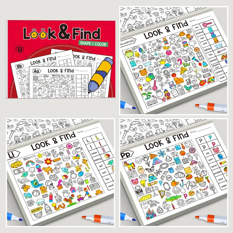 Children's Hidden Object Coloring Book Kids Find Items Coloring & Drawing Book Educational Flashcard, Handwriting Exercise Book
